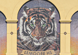 Beautiful tiger mosaic at new academic building addition and plaza